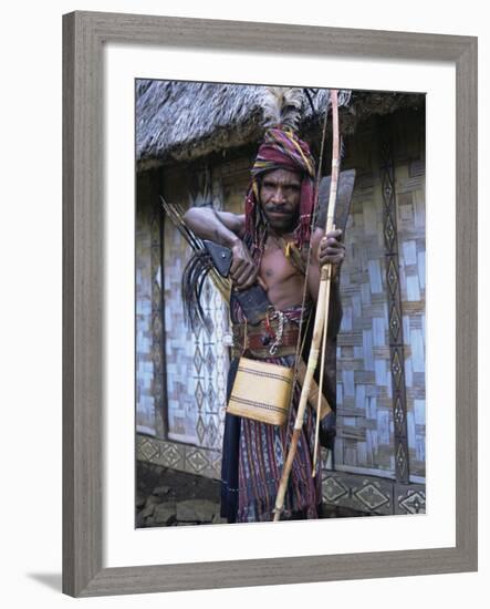 Abui Tribal Headhunter in Warrior Dress, Alor Island, Eastern Area, Indonesia, Southeast Asia-Alison Wright-Framed Photographic Print