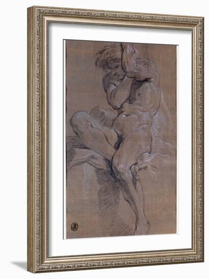 Academie D'homme Nu Assis Drawing a La Sanguine by Francois Boucher (1703-1770) 18Th Century Paris,-Francois Boucher-Framed Giclee Print