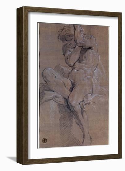Academie D'homme Nu Assis Drawing a La Sanguine by Francois Boucher (1703-1770) 18Th Century Paris,-Francois Boucher-Framed Giclee Print