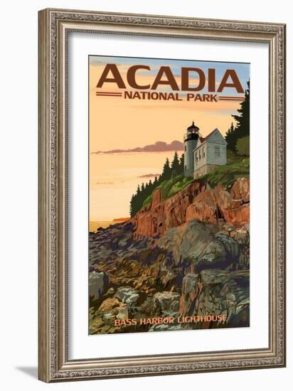 Acadia National Park, Maine - Bass Harbor Lighthouse-Lantern Press-Framed Premium Giclee Print