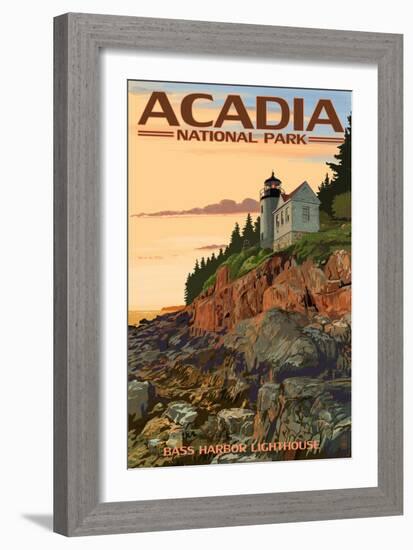 Acadia National Park, Maine - Bass Harbor Lighthouse-Lantern Press-Framed Premium Giclee Print