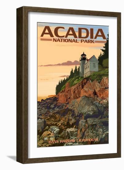 Acadia National Park, Maine - Bass Harbor Lighthouse-Lantern Press-Framed Premium Giclee Print