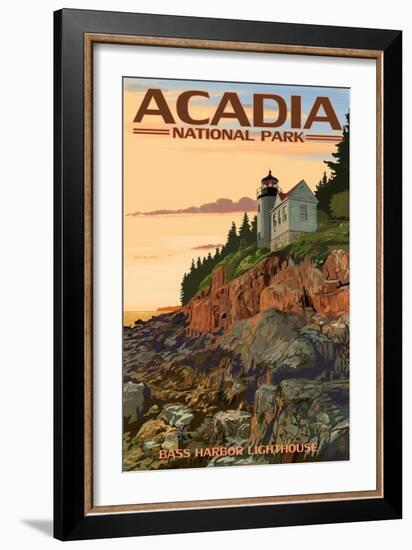 Acadia National Park, Maine - Bass Harbor Lighthouse-Lantern Press-Framed Premium Giclee Print