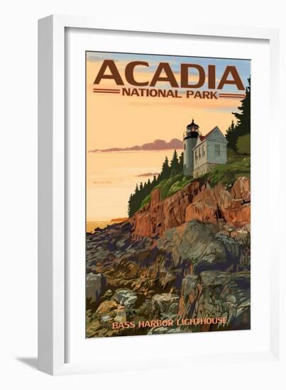 Acadia National Park, Maine - Bass Harbor Lighthouse-Lantern Press-Framed Premium Giclee Print
