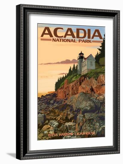 Acadia National Park, Maine - Bass Harbor Lighthouse-Lantern Press-Framed Premium Giclee Print