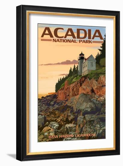 Acadia National Park, Maine - Bass Harbor Lighthouse-Lantern Press-Framed Premium Giclee Print