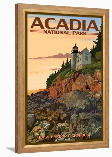 Acadia National Park, Maine - Bass Harbor Lighthouse-Lantern Press-Framed Stretched Canvas