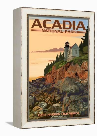 Acadia National Park, Maine - Bass Harbor Lighthouse-Lantern Press-Framed Stretched Canvas
