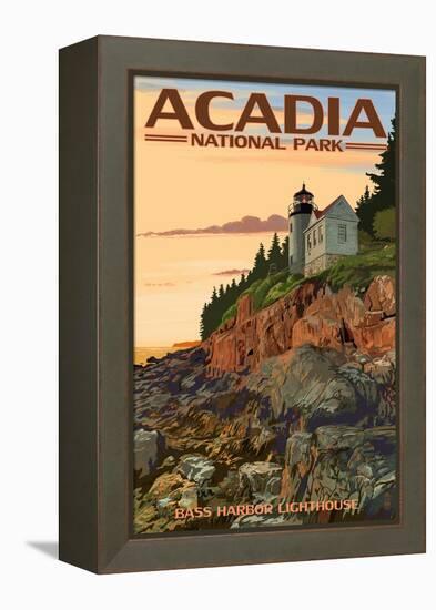 Acadia National Park, Maine - Bass Harbor Lighthouse-Lantern Press-Framed Stretched Canvas