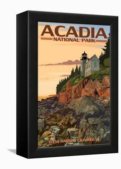 Acadia National Park, Maine - Bass Harbor Lighthouse-Lantern Press-Framed Stretched Canvas