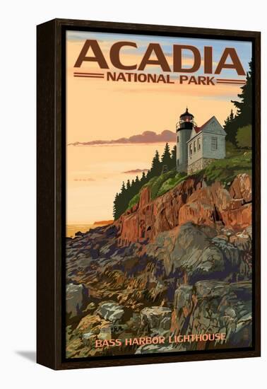 Acadia National Park, Maine - Bass Harbor Lighthouse-Lantern Press-Framed Stretched Canvas