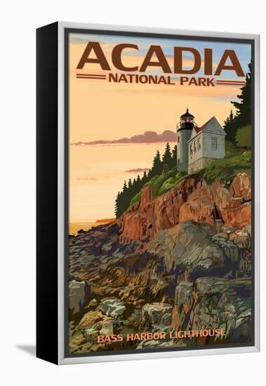 Acadia National Park, Maine - Bass Harbor Lighthouse-Lantern Press-Framed Stretched Canvas