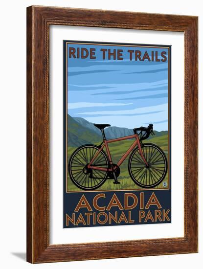 Acadia National Park, Maine - Bicycle Scene-Lantern Press-Framed Art Print