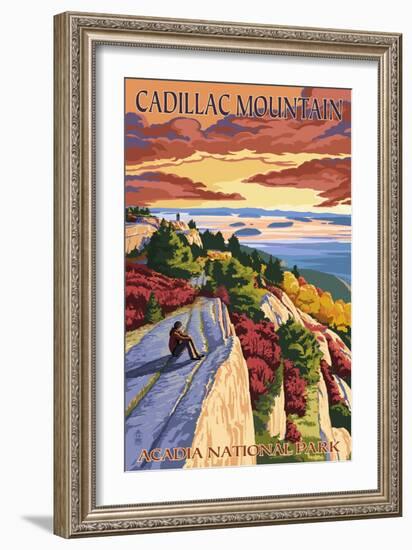 Acadia National Park, Maine - Cadillac Mountain-Lantern Press-Framed Premium Giclee Print