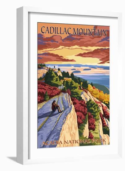 Acadia National Park, Maine - Cadillac Mountain-Lantern Press-Framed Premium Giclee Print