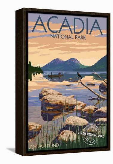 Acadia National Park, Maine - Celebrating 100 Years - Jordan Pond-Lantern Press-Framed Stretched Canvas