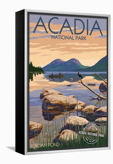 Acadia National Park, Maine - Celebrating 100 Years - Jordan Pond-Lantern Press-Framed Stretched Canvas