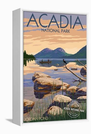 Acadia National Park, Maine - Celebrating 100 Years - Jordan Pond-Lantern Press-Framed Stretched Canvas