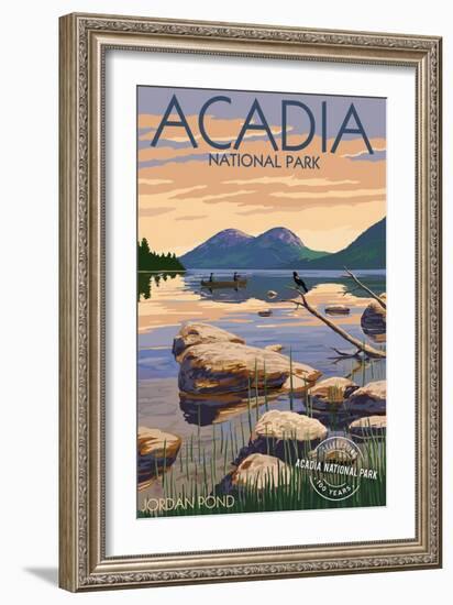 Acadia National Park, Maine - Celebrating 100 Years - Jordan Pond-Lantern Press-Framed Premium Giclee Print