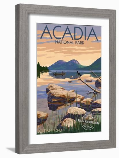 Acadia National Park, Maine - Celebrating 100 Years - Jordan Pond-Lantern Press-Framed Premium Giclee Print