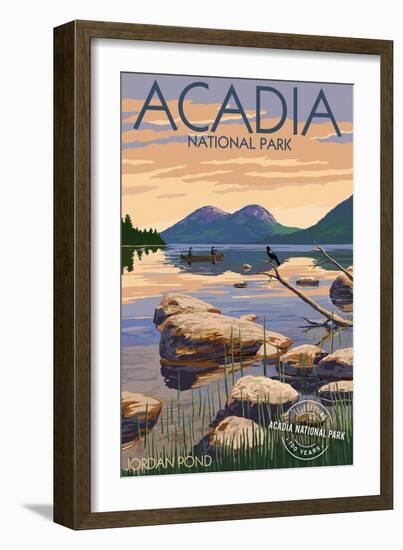 Acadia National Park, Maine - Celebrating 100 Years - Jordan Pond-Lantern Press-Framed Premium Giclee Print