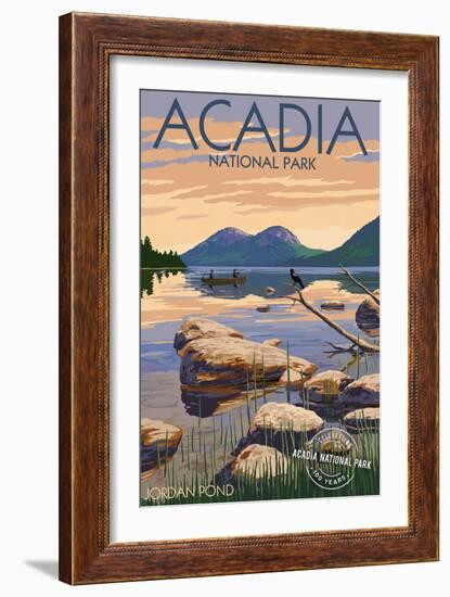 Acadia National Park, Maine - Celebrating 100 Years - Jordan Pond-Lantern Press-Framed Premium Giclee Print