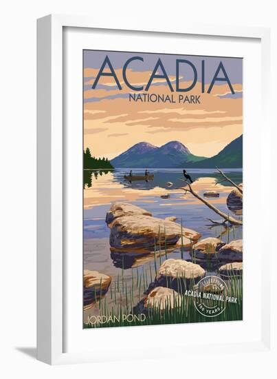 Acadia National Park, Maine - Celebrating 100 Years - Jordan Pond-Lantern Press-Framed Premium Giclee Print