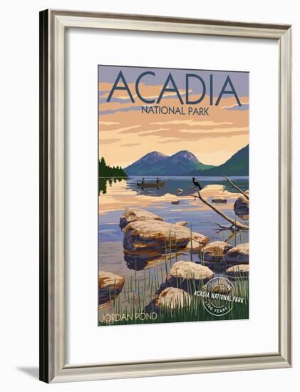 Acadia National Park, Maine - Celebrating 100 Years - Jordan Pond-Lantern Press-Framed Art Print