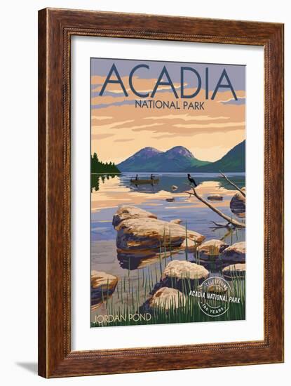 Acadia National Park, Maine - Celebrating 100 Years - Jordan Pond-Lantern Press-Framed Art Print
