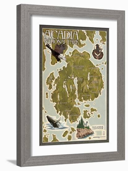 Acadia National Park, Maine - Map-Lantern Press-Framed Art Print