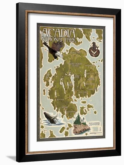 Acadia National Park, Maine - Map-Lantern Press-Framed Art Print