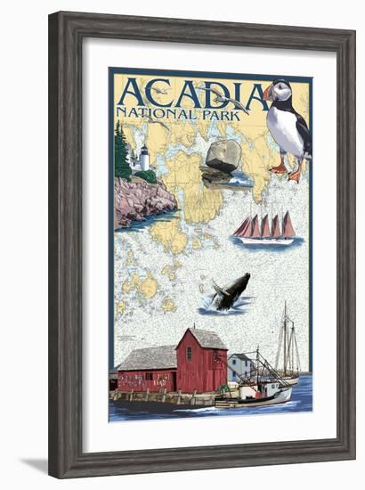 Acadia National Park, Maine - Nautical Chart-Lantern Press-Framed Art Print