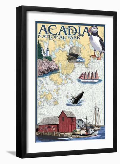 Acadia National Park, Maine - Nautical Chart-Lantern Press-Framed Art Print