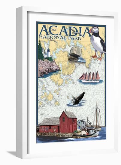 Acadia National Park, Maine - Nautical Chart-Lantern Press-Framed Art Print