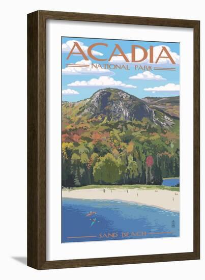 Acadia National Park, Maine - Sand Beach Scene-Lantern Press-Framed Art Print