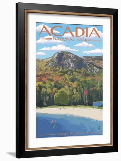 Acadia National Park, Maine - Sand Beach Scene-Lantern Press-Framed Art Print