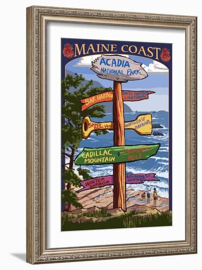 Acadia National Park, Maine - Sign Destinations-Lantern Press-Framed Art Print