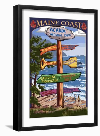 Acadia National Park, Maine - Sign Destinations-Lantern Press-Framed Art Print