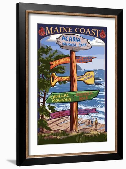 Acadia National Park, Maine - Sign Destinations-Lantern Press-Framed Art Print