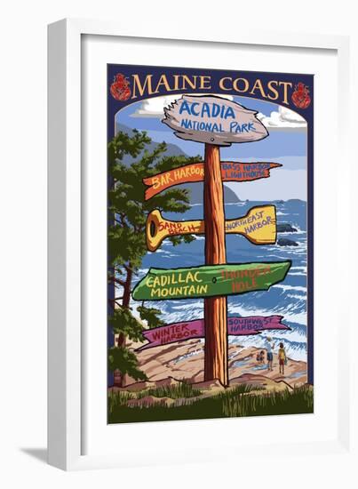 Acadia National Park, Maine - Sign Destinations-Lantern Press-Framed Art Print