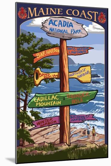 Acadia National Park, Maine - Sign Destinations-Lantern Press-Mounted Art Print
