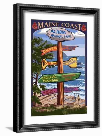 Acadia National Park, Maine - Sign Destinations-Lantern Press-Framed Art Print