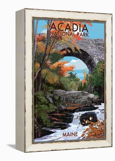 Acadia National Park, Maine - Stone Bridge-Lantern Press-Framed Stretched Canvas