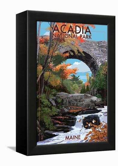 Acadia National Park, Maine - Stone Bridge-Lantern Press-Framed Stretched Canvas