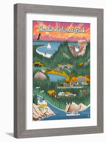 Acadia National Park - Retro View-Lantern Press-Framed Art Print