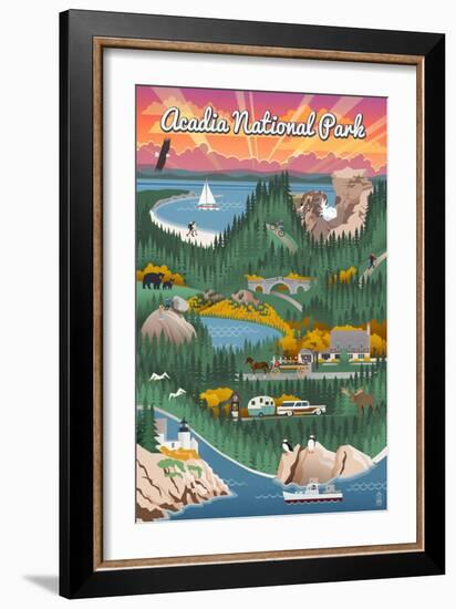 Acadia National Park - Retro View-Lantern Press-Framed Art Print