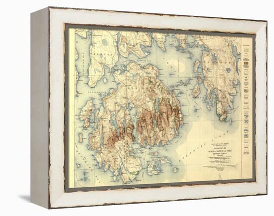 Acadia National Park - Topographic Panoramic Map-Lantern Press-Framed Stretched Canvas