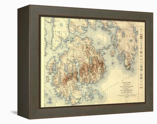 Acadia National Park - Topographic Panoramic Map-Lantern Press-Framed Stretched Canvas