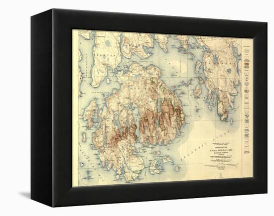 Acadia National Park - Topographic Panoramic Map-Lantern Press-Framed Stretched Canvas