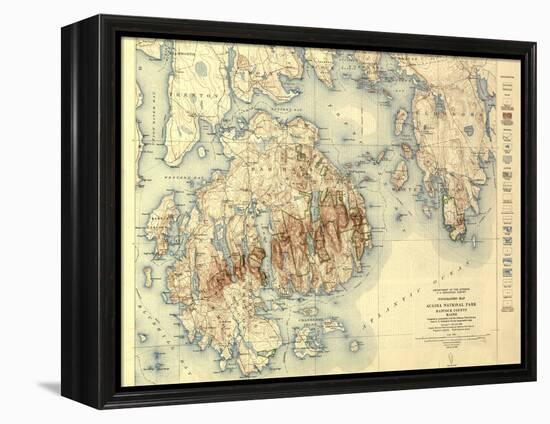 Acadia National Park - Topographic Panoramic Map-Lantern Press-Framed Stretched Canvas